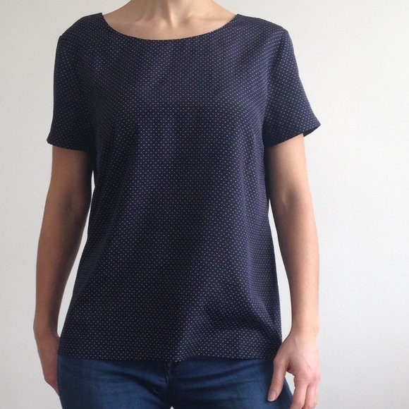 J. Crew - Navy Polka Dot Short Sleeve Blouse - Picture 1 of 4